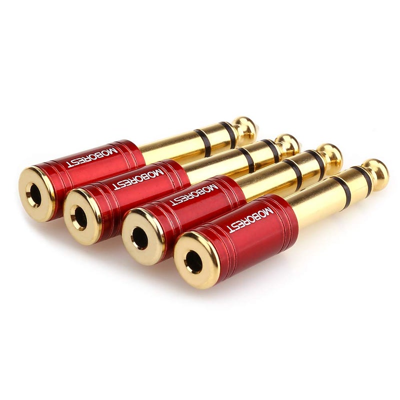 MOBOREST 4PCS 1/4 Inch to 3.5mm TRS Headphones adapte, Upgrade 6.35mm Pure Copper to 1/8 Inch Jack Female Stereo Adapter for Headphone amp adapte etc - Fashion Red - Image 4